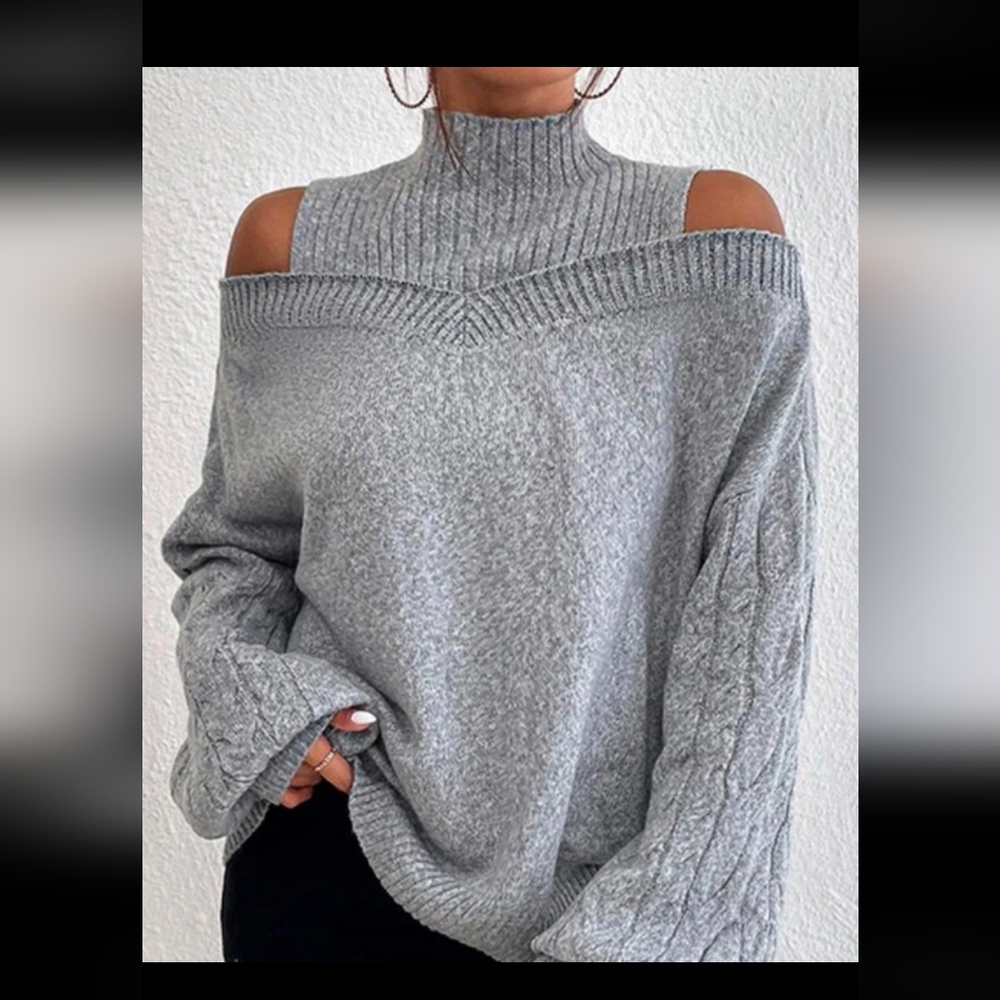 Cable knit Cold Shoulder Sweater